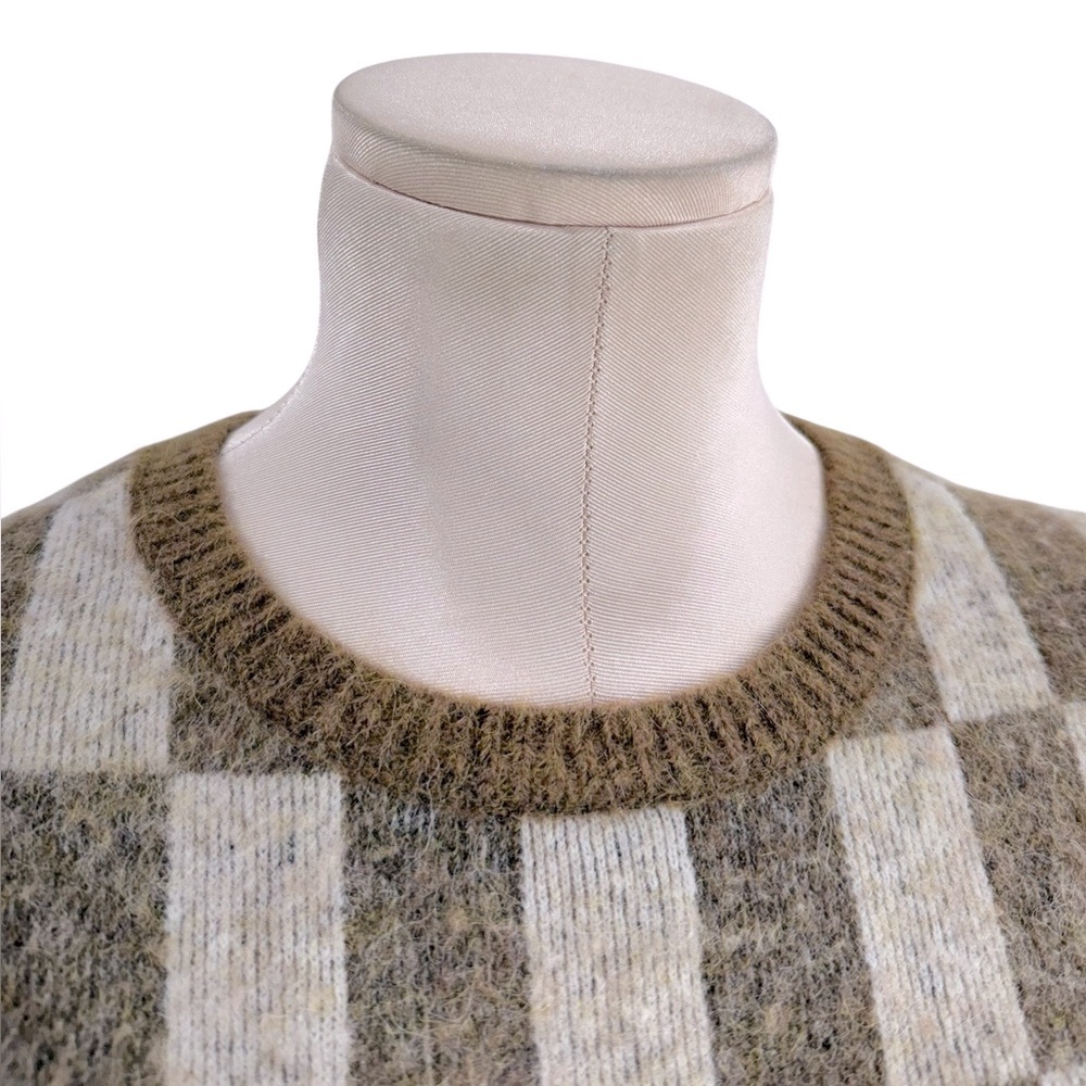 Nanushka Feline Brushed Alpaca Checkered Sweater in Creme/Brown - Picture 6 of 11